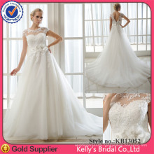 Long sexy bodice design short sleeves lace wedding dress for fat women